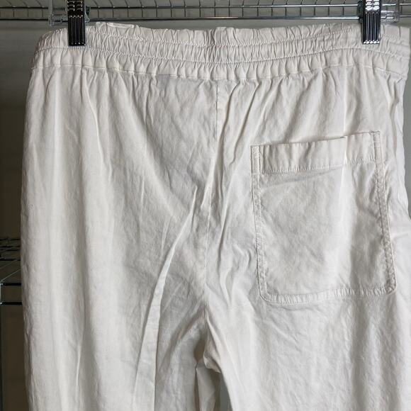 Theory Women's White Linen Cropped Pants Size 6 Minimalist Drawstring Waist - Picture 9 of 11
